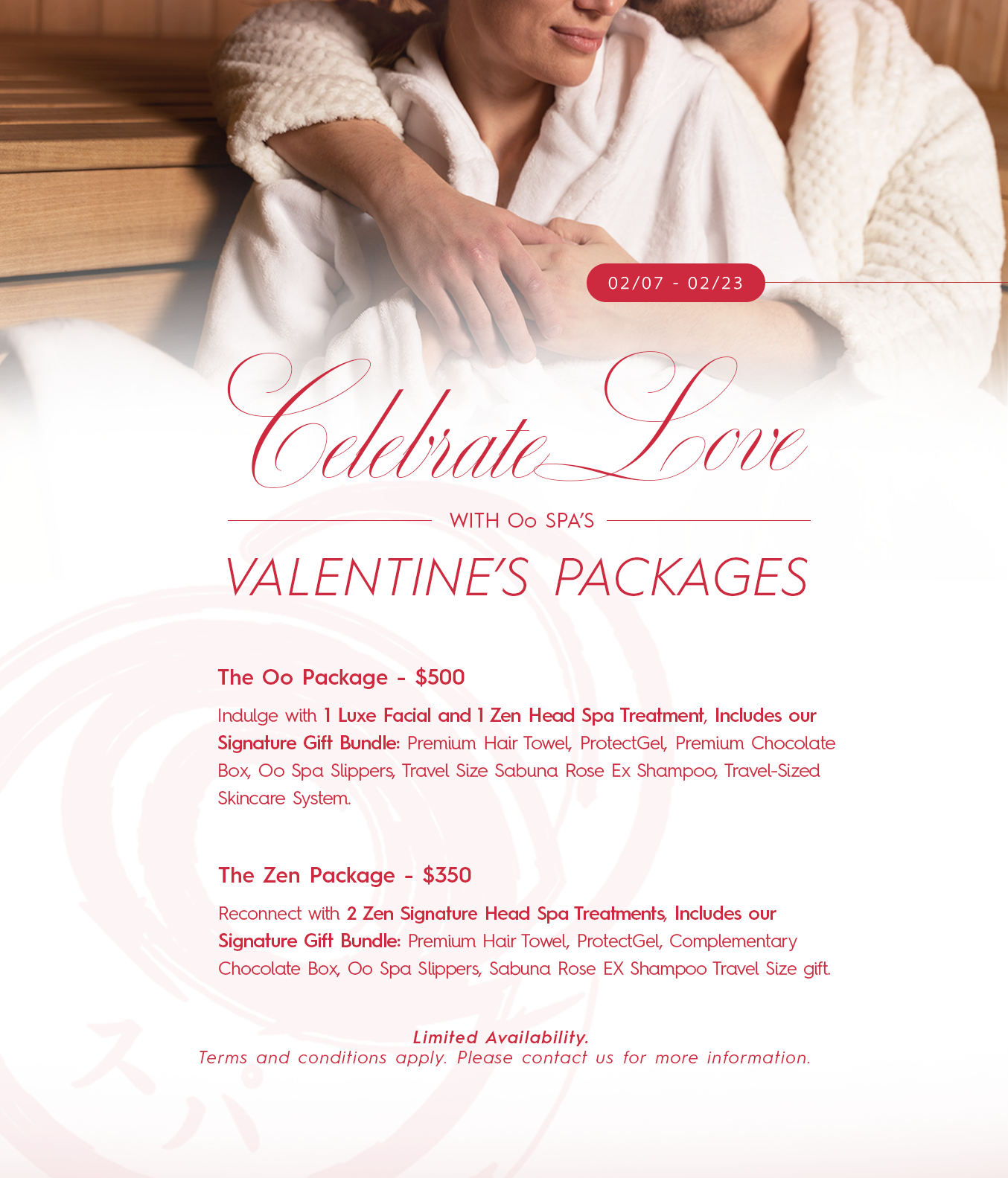 Celebrate Love with Oo Spa's Valentine's promotional couple packages. Exclusive Japanese Head Spa treatments that promote scalp health and holistic facials along with signature gifts.